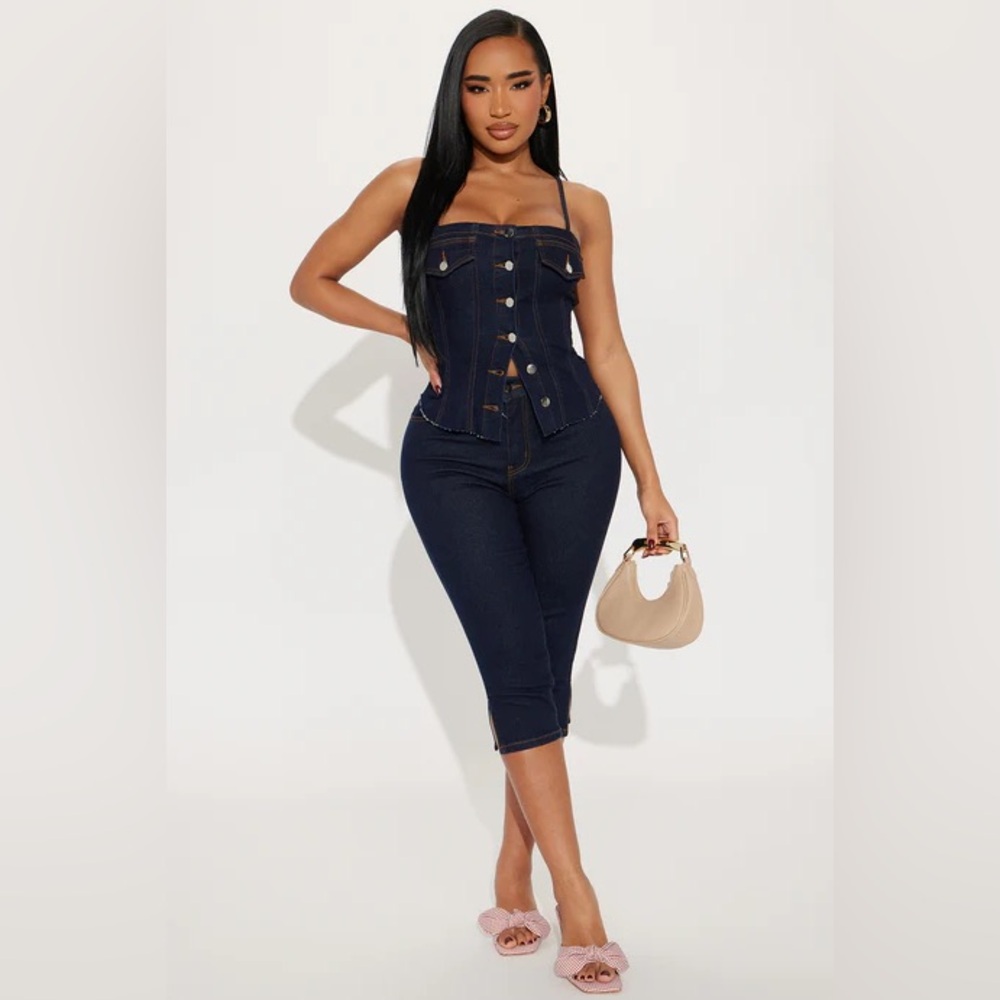 Fashion Nova Dark Blue Denim Shorts Overalls